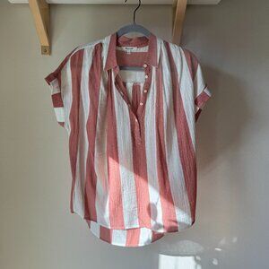 Madewell - cotton pink stripe popover shirt - summer